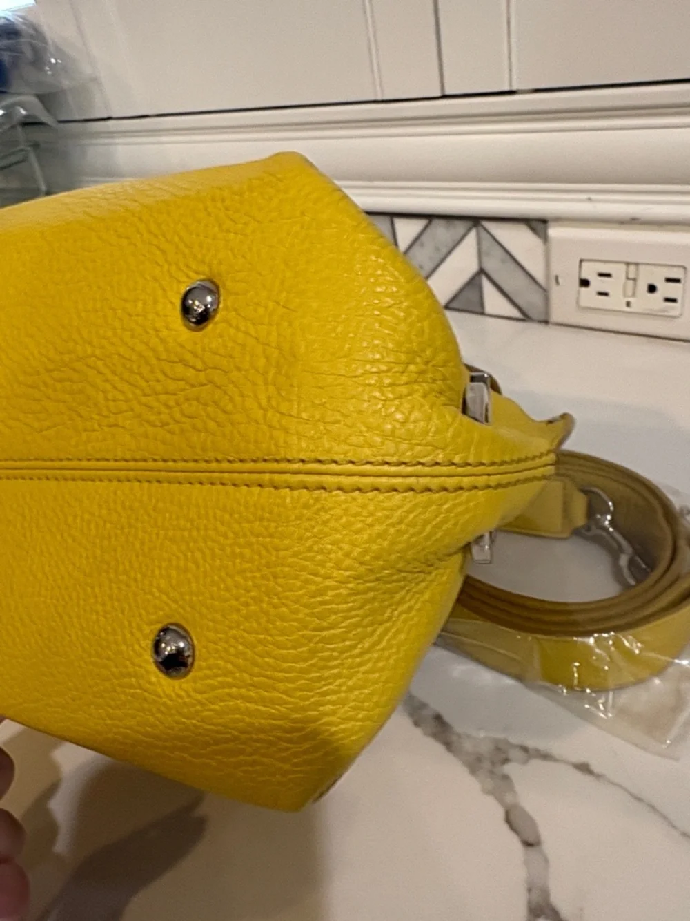 Salvatore Ferragamo Yellow Pebbled Leather Satchel with Crossbody Strap